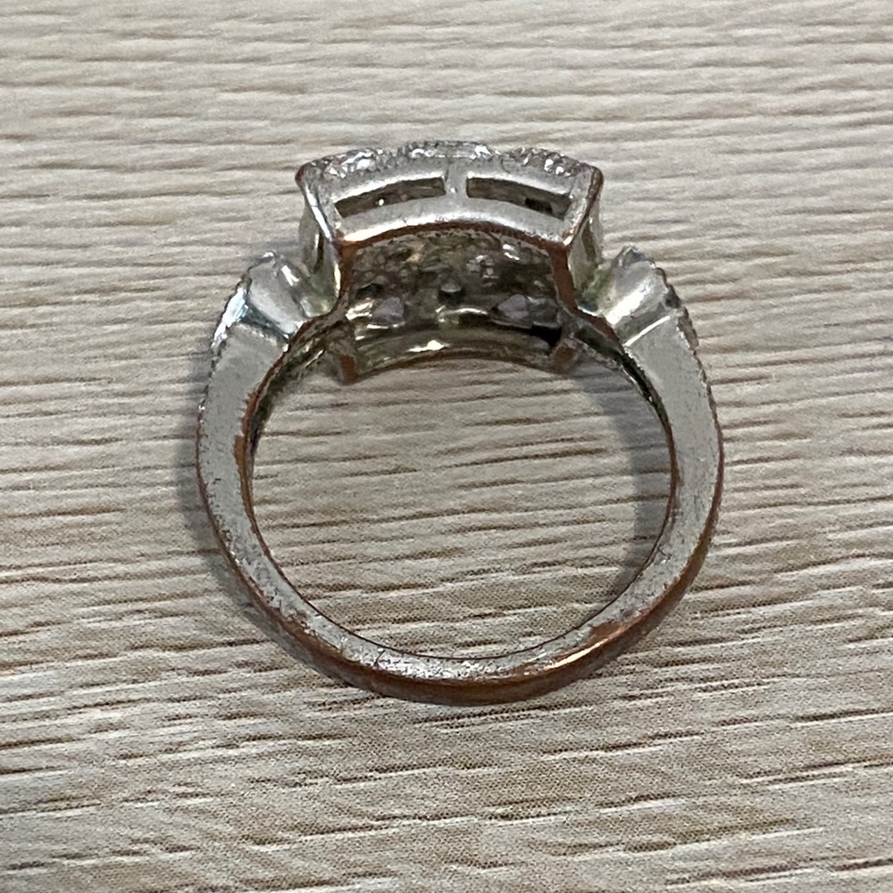 Silver Vintage Style Square Filigree Ring Floral & Crystals Marcasite Accents - Picture 14 of 16